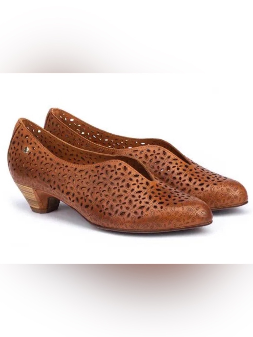 PIKOLINOS Elba Perforated Leather Pump in Brandy Leather w 1.5” Kitten Heel 7.5 - Picture 4 of 14